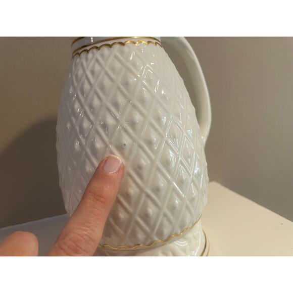 Vintage Ivory, Gold Trim, Porcelain Tall Creamer / Pitcher, Diamond Textured - Picture 11 of 13